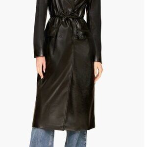 Avec Les Filles Faux Leather Belted Trench Coat Black